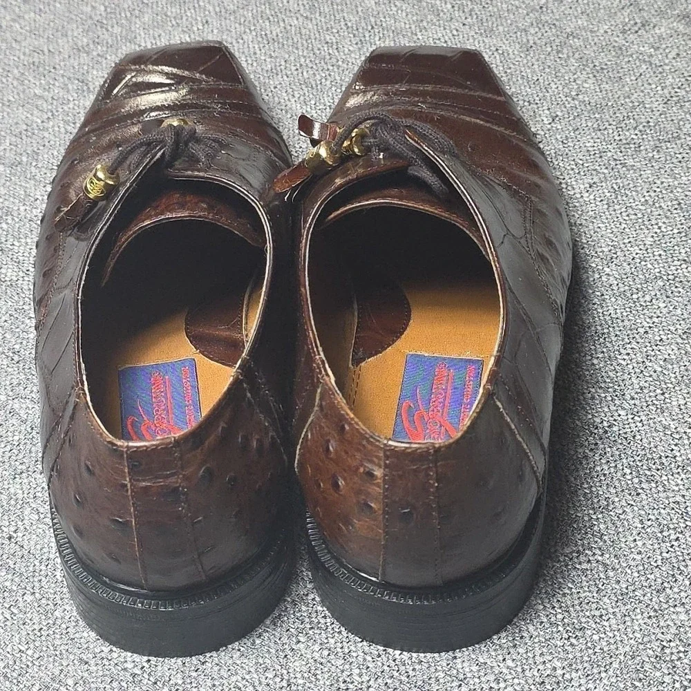 GIORGIO BRUTINI Private Collection  Brown Luxury Ostrich Leather Lace Shoe 9.5 M